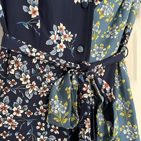 NWT Nanette Lepore Navy Floral Button Front Midi Dress with Tie Waist - Picture 4 of 5
